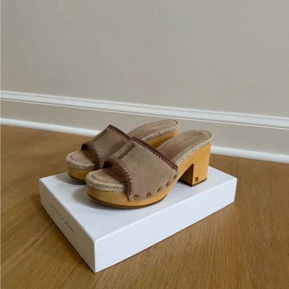 VERONICA BEARD Hannalle Jute-trimmed Suede Platform Mules - Picture 5 of 7